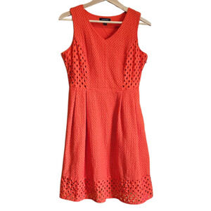 Lands End Women's Eyelet Lace Dress Lined Side Zipper Pockets Orange Size 6P